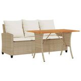Garden Sofa 3-Seater with Cushions&Table Beige Poly Rattan - Front View