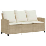 Garden Sofa 3-Seater with Cushions&Table Beige Poly Rattan - 45-Degree Angle