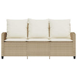 Garden Sofa 3-Seater with Cushions&Table Beige Poly Rattan