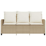 Garden Sofa 3-Seater with Cushions&Table Beige Poly Rattan