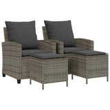 4 Piece Garden Sofa Set with Cushions Grey Poly Rattan - Front View