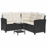Garden Sofa with Table&Cushions L-shaped Black Poly Rattan - Top-Down View