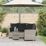 Garden Sofa with Table&Cushions L-shaped Grey Poly Rattan - Side View
