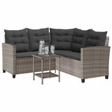 Garden Sofa with Table&Cushions L-shaped Grey Poly Rattan