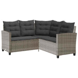 Garden Sofa with Table&Cushions L-shaped Grey Poly Rattan - 45-Degree Angle