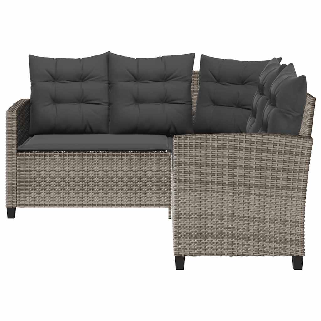 Garden Sofa with Table&Cushions L-shaped Grey Poly Rattan
