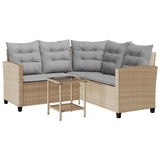Garden Sofa with Table&Cushions L-shaped Beige Poly Rattan - Front View