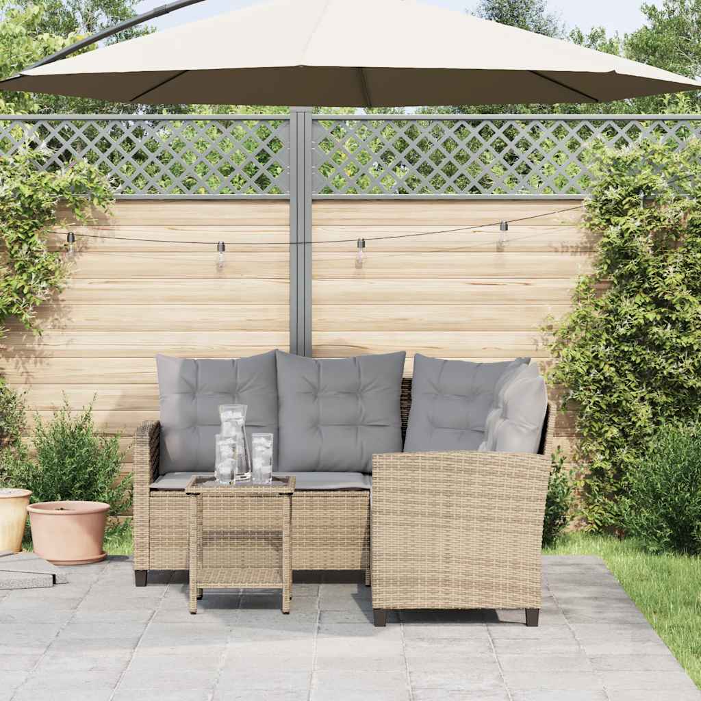Garden Sofa with Table&Cushions L-shaped Beige Poly Rattan