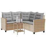 Garden Sofa with Table&Cushions L-shaped Beige Poly Rattan - Top-Down View