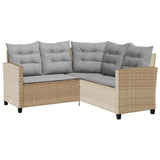 Garden Sofa with Table&Cushions L-shaped Beige Poly Rattan - 45-Degree Angle