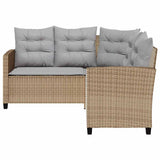 Garden Sofa with Table&Cushions L-shaped Beige Poly Rattan - Close-Up Angle