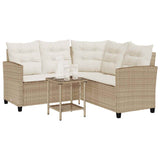 Garden Sofa with Table&Cushions L-shaped Beige Poly Rattan - Top-Down View