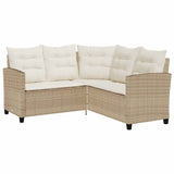 Garden Sofa with Table&Cushions L-shaped Beige Poly Rattan - 45-Degree Angle