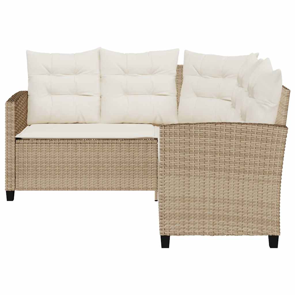 Garden Sofa with Table&Cushions L-shaped Beige Poly Rattan