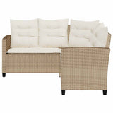 Garden Sofa with Table&Cushions L-shaped Beige Poly Rattan - Close-Up Angle