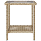 Garden Sofa with Table&Cushions L-shaped Beige Poly Rattan - Low Angle