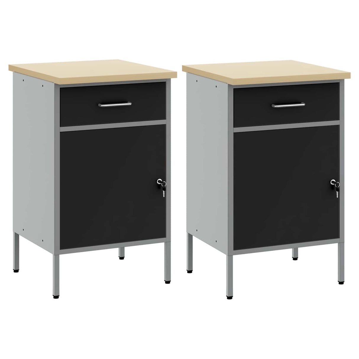 Work Cabinet with Drawer 2 pcs Black and Grey 100 x 55 x 85 cm