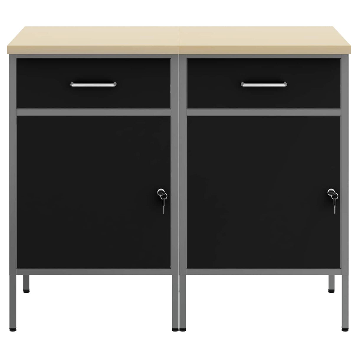 Work Cabinet with Drawer 2 pcs Black and Grey 100 x 55 x 85 cm
