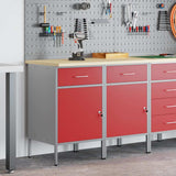 Work Cabinet with Drawer 2 pcs Red and Grey 100 x 55 x 85 cm - Side View
