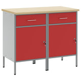 Work Cabinet with Drawer 2 pcs Red and Grey 100 x 55 x 85 cm - Front View