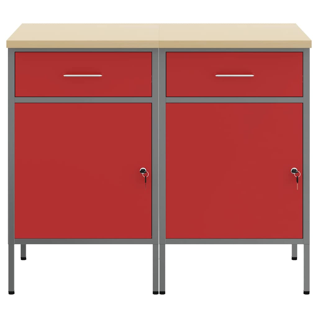 Work Cabinet with Drawer 2 pcs Red and Grey 100 x 55 x 85 cm
