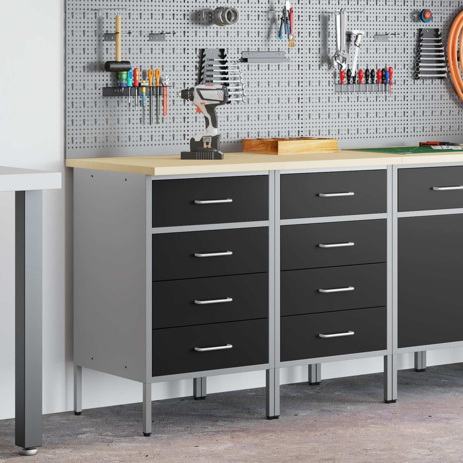 Work Cabinet with Drawer 2 pcs Black and Grey 100 x 55 x 85 cm