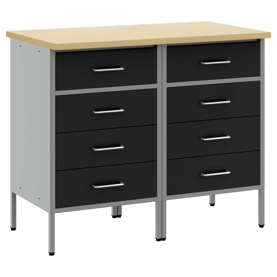 Work Cabinet with Drawer 2 pcs Black and Grey 100 x 55 x 85 cm