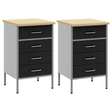 Work Cabinet with Drawer 2 pcs Black and Grey 100 x 55 x 85 cm