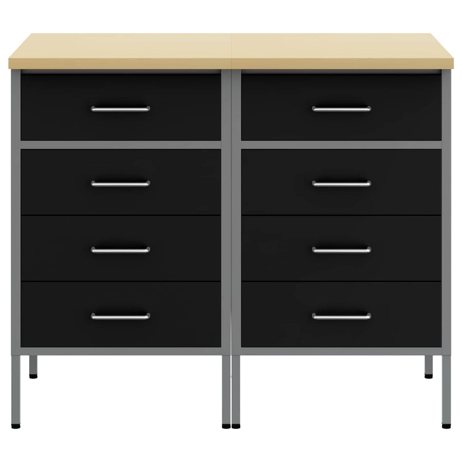 Work Cabinet with Drawer 2 pcs Black and Grey 100 x 55 x 85 cm