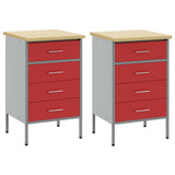 Work Cabinet with Drawer 2 pcs Red and Grey 100 x 55 x 85 cm