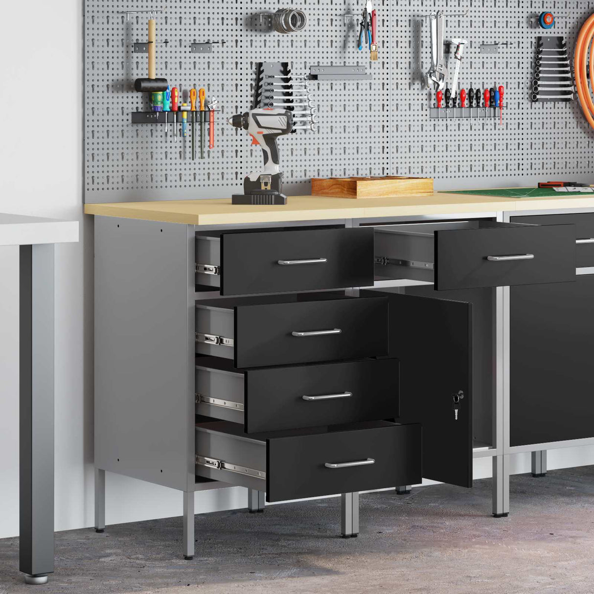 Work Cabinet with Drawer 2 pcs Black and Grey 100 x 55 x 85 cm