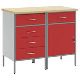 Work Cabinet with Drawer 2 pcs Red and Grey 100 x 55 x 85 cm - Front View