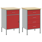 Work Cabinet with Drawer 2 pcs Red and Grey 100 x 55 x 85 cm