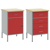 Work Cabinet with Drawer 2 pcs Red and Grey 100 x 55 x 85 cm - 45-Degree Angle