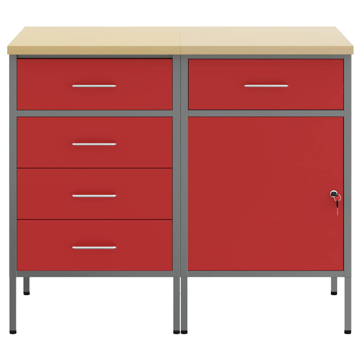 Work Cabinet with Drawer 2 pcs Red and Grey 100 x 55 x 85 cm