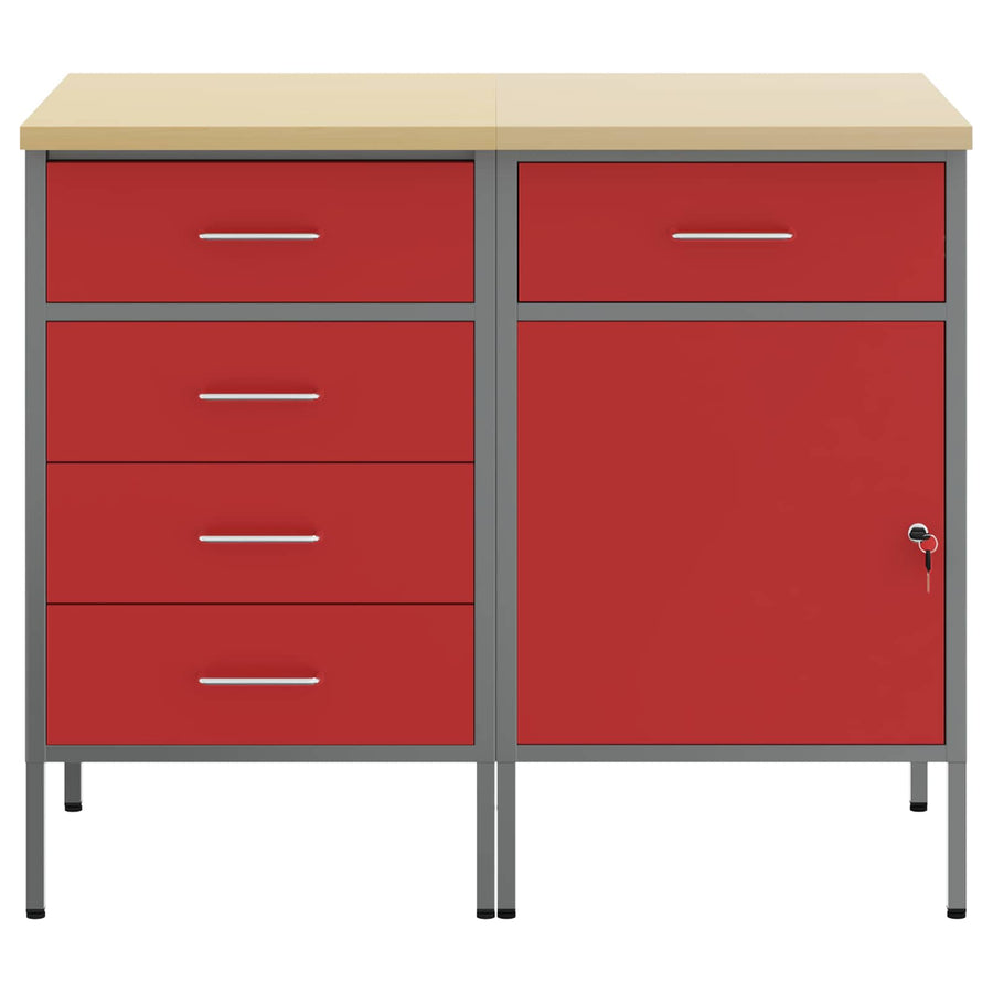 Work Cabinet with Drawer 2 pcs Red and Grey 100 x 55 x 85 cm