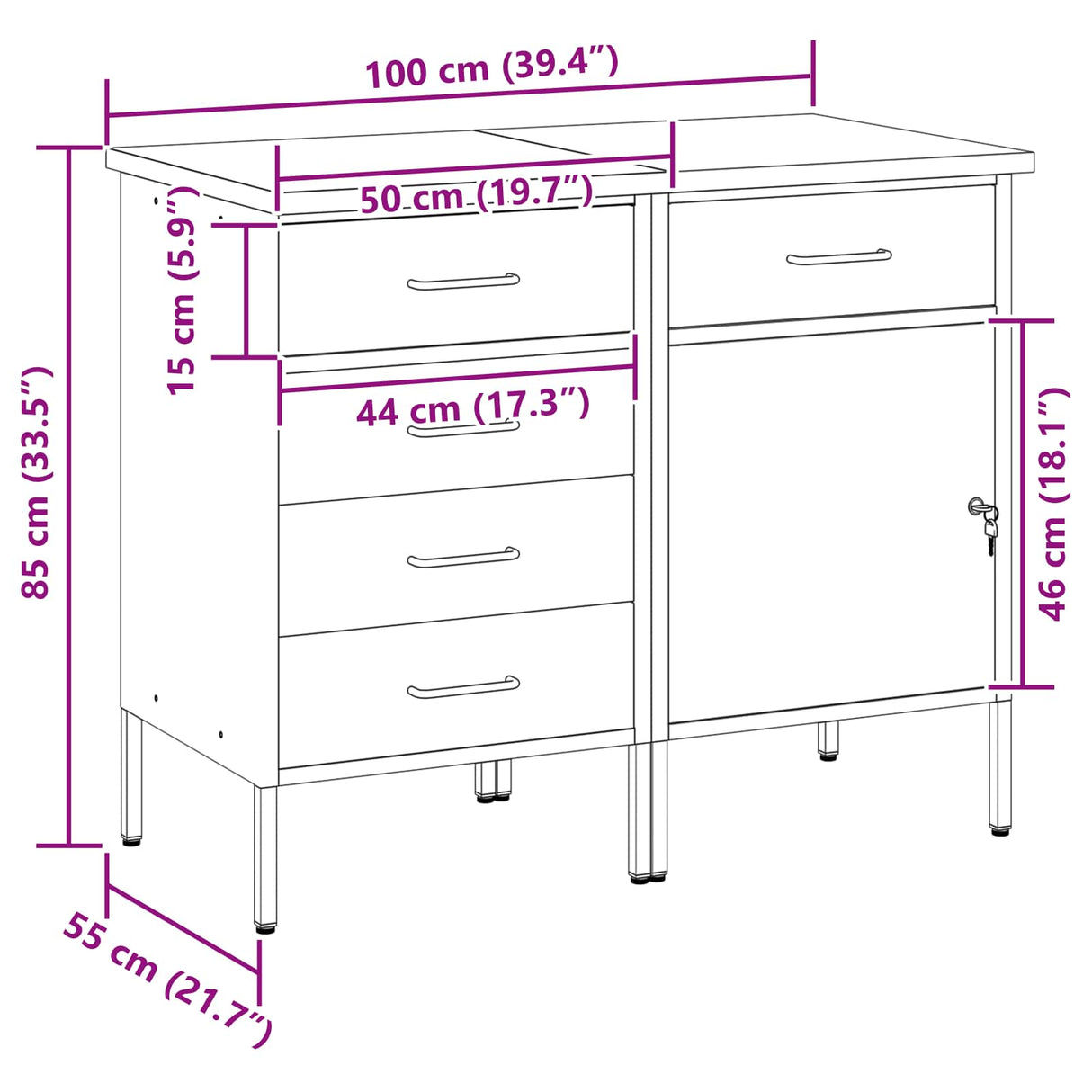 Work Cabinet with Drawer 2 pcs Red and Grey 100 x 55 x 85 cm