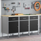 Work Cabinet with Drawer 3 pcs Black and Grey 150 x 55 x 85 cm - Side View