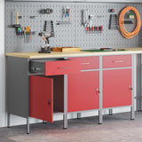 Work Cabinet with Drawer 3 pcs Red and Grey 150 x 55 x 85 cm