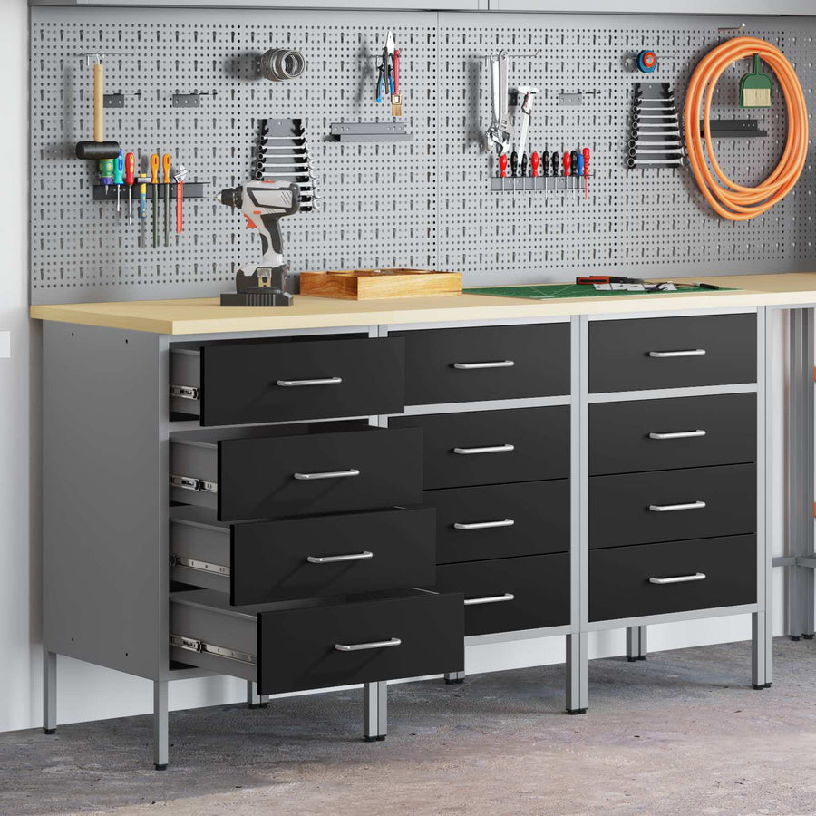 Work Cabinet with Drawer 3 pcs Black and Grey 150 x 55 x 85 cm