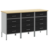 Work Cabinet with Drawer 3 pcs Black and Grey 150 x 55 x 85 cm - Front View