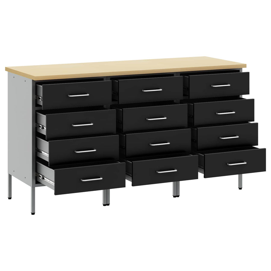 Work Cabinet with Drawer 3 pcs Black and Grey 150 x 55 x 85 cm