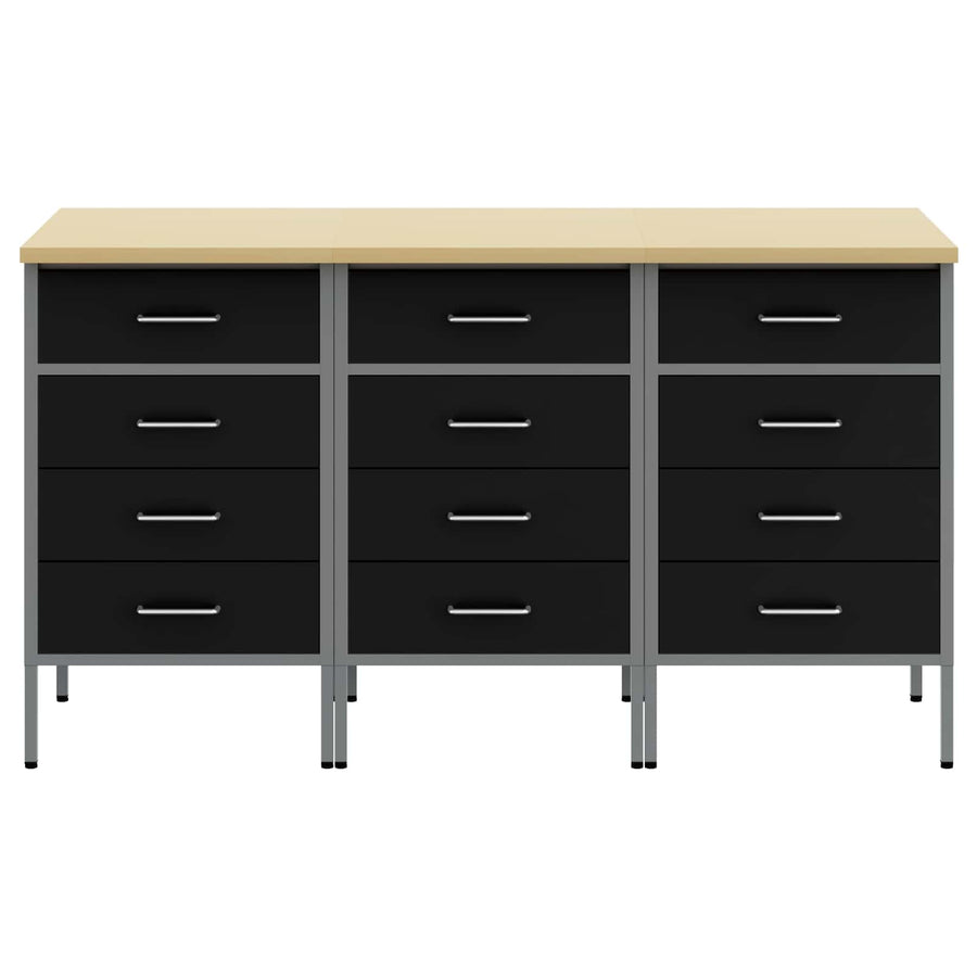 Work Cabinet with Drawer 3 pcs Black and Grey 150 x 55 x 85 cm