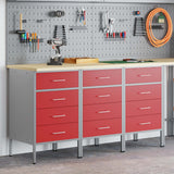 Work Cabinet with Drawer 3 pcs Red and Grey 150 x 55 x 85 cm - Side View