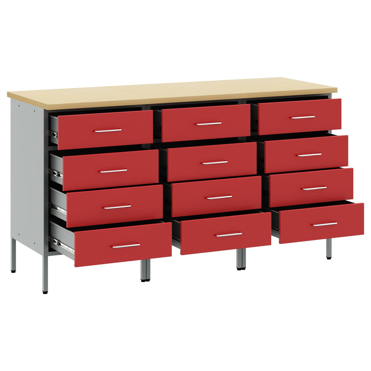 Work Cabinet with Drawer 3 pcs Red and Grey 150 x 55 x 85 cm