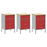 Work Cabinet with Drawer 3 pcs Red and Grey 150 x 55 x 85 cm - 45-Degree Angle