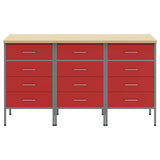 Work Cabinet with Drawer 3 pcs Red and Grey 150 x 55 x 85 cm