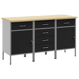 Work Cabinet with Drawer 3 pcs Black and Grey 150 x 55 x 85 cm - Front View
