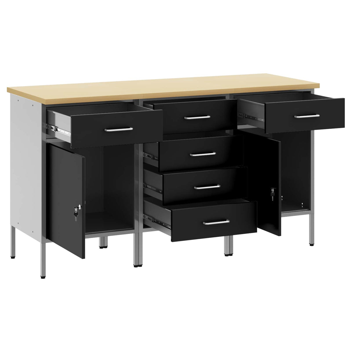 Work Cabinet with Drawer 3 pcs Black and Grey 150 x 55 x 85 cm