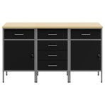 Work Cabinet with Drawer 3 pcs Black and Grey 150 x 55 x 85 cm